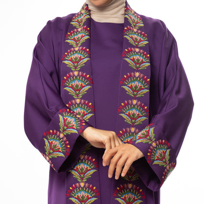 Raspberry Elegance Hand-Embroidered Abaya