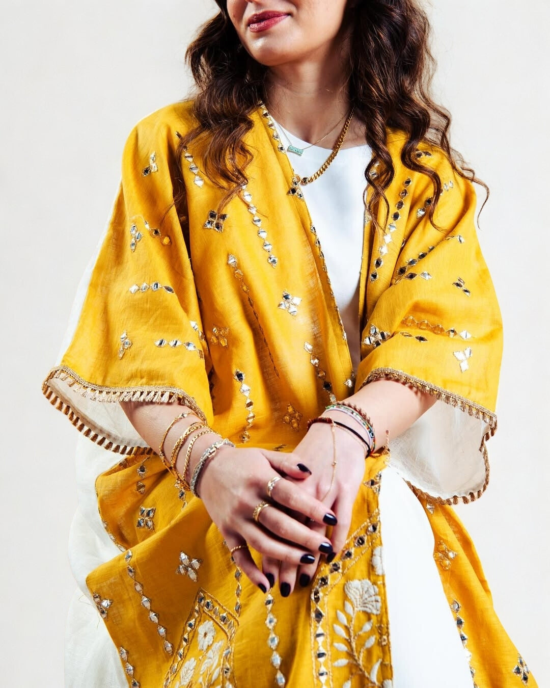 Yellow Embroidered Abaya