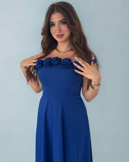 Glam Off-Shoulder Rose Midi Dress