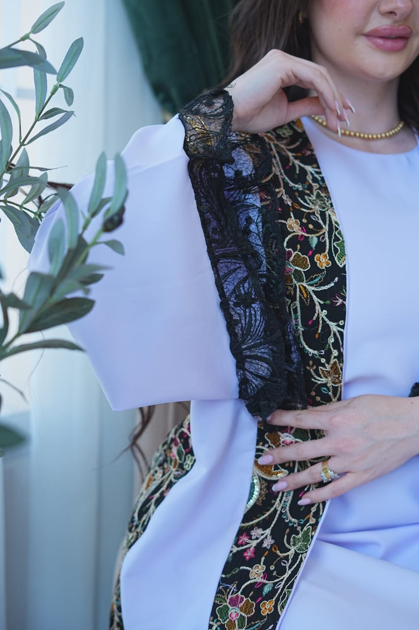 White Embroidered Open Abaya