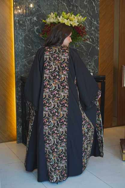 Black Embroidered Open Abaya