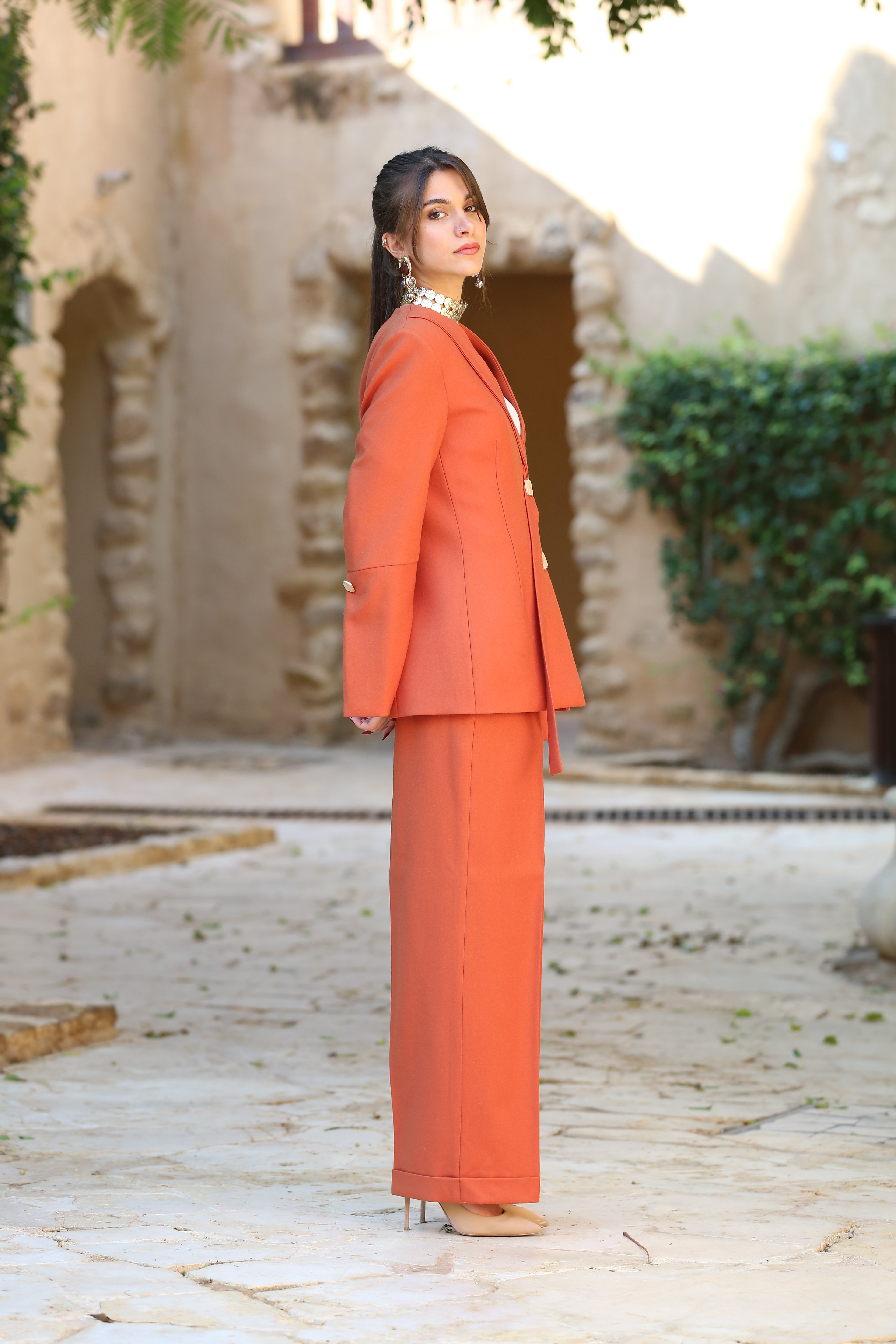 Tailored Straight-Leg Wool Trousers – Terracotta