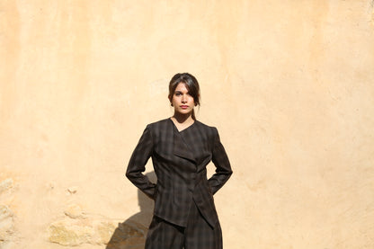 Asymmetrical Fitted Blazer with Open Flap