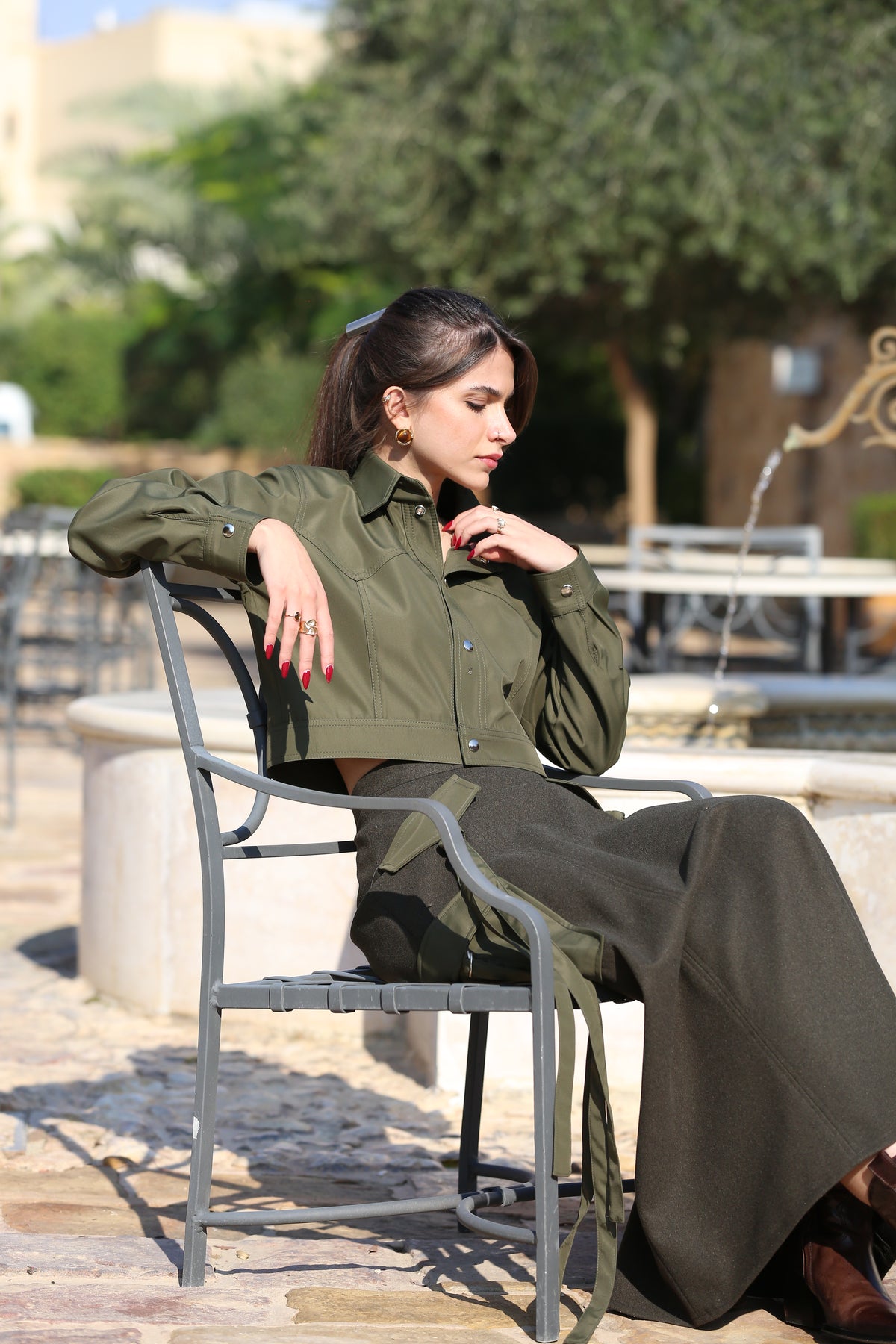A-line Maxi Skirt with Utility Pockets and Straps
