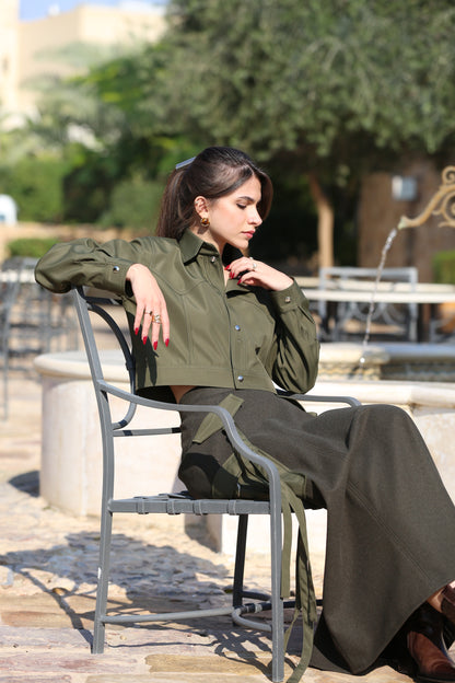 A-line Maxi Skirt with Utility Pockets and Straps