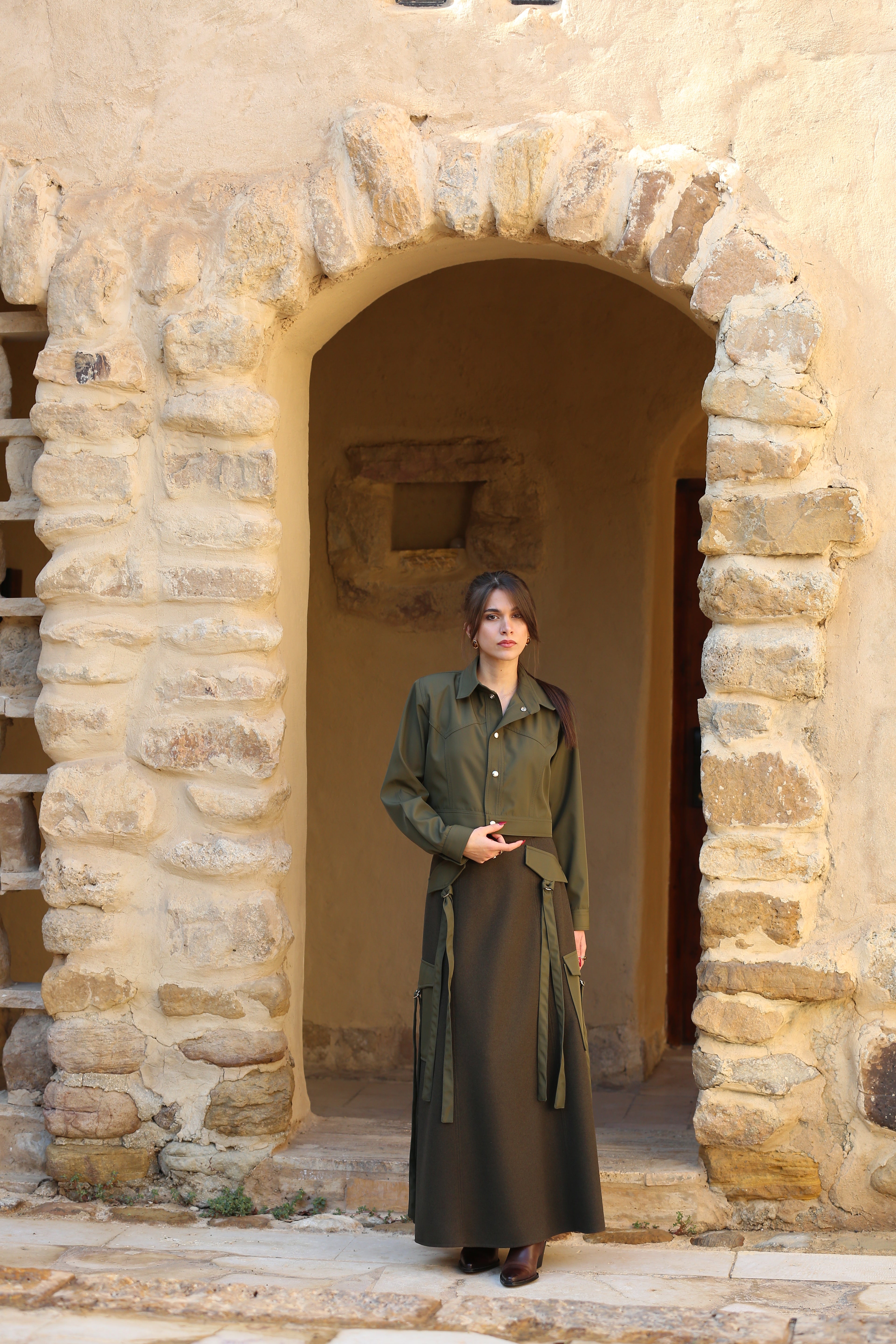 A-line Maxi Skirt with Utility Pockets and Straps