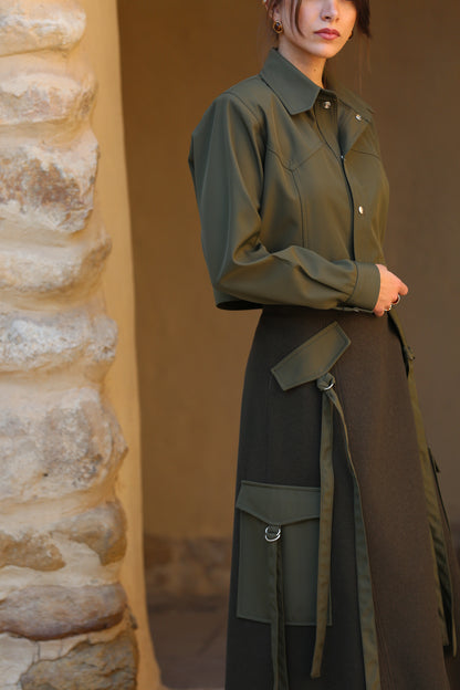 A-line Maxi Skirt with Utility Pockets and Straps