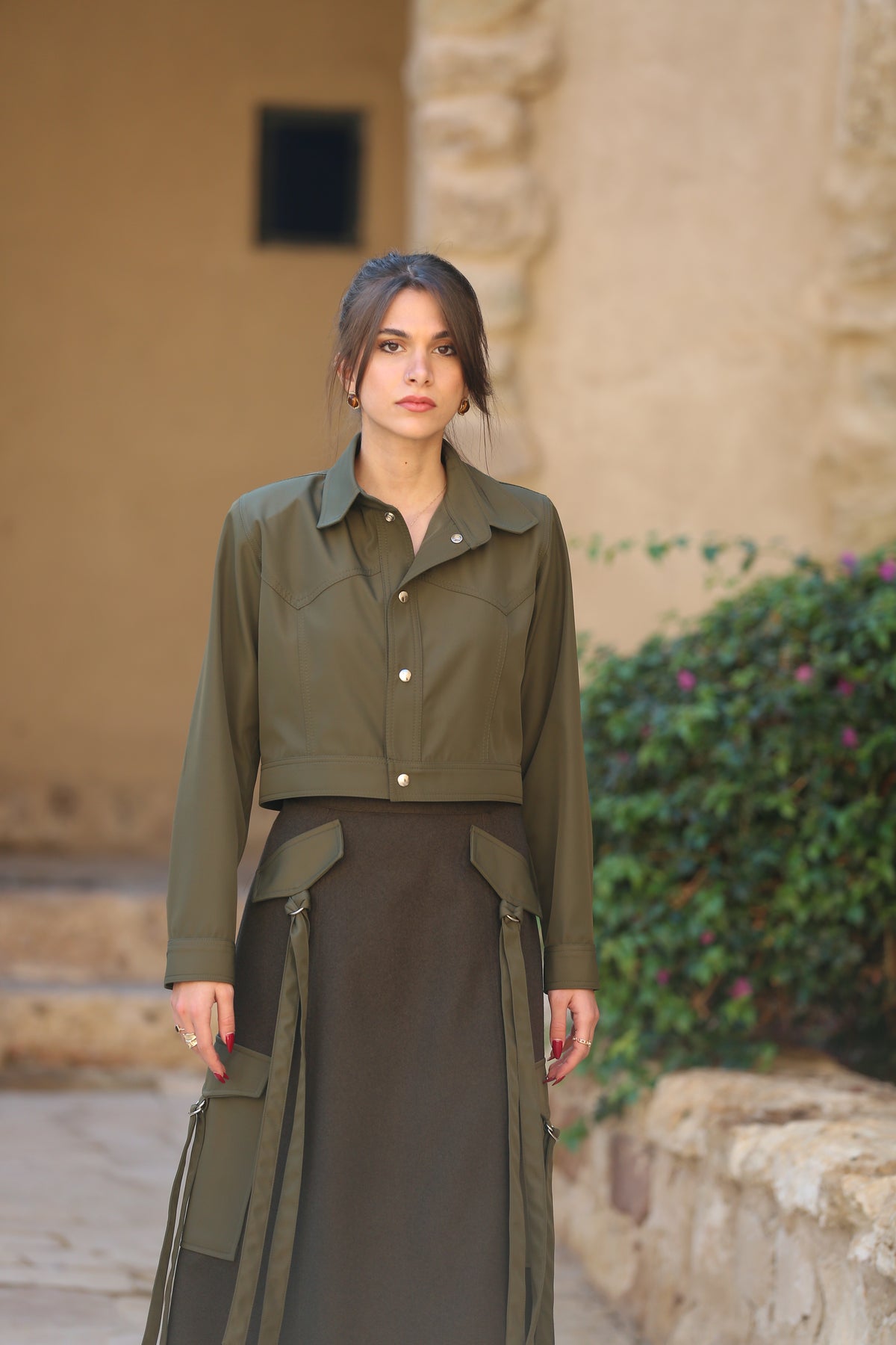 A-line Maxi Skirt with Utility Pockets and Straps