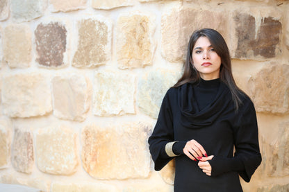 Knitted Midi Dress with Draped Collar