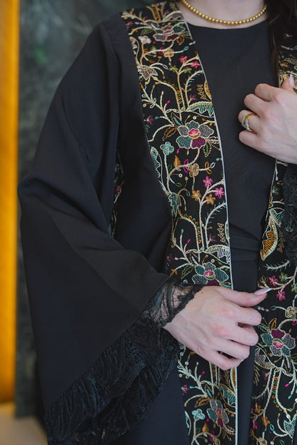 Black Embroidered Open Abaya