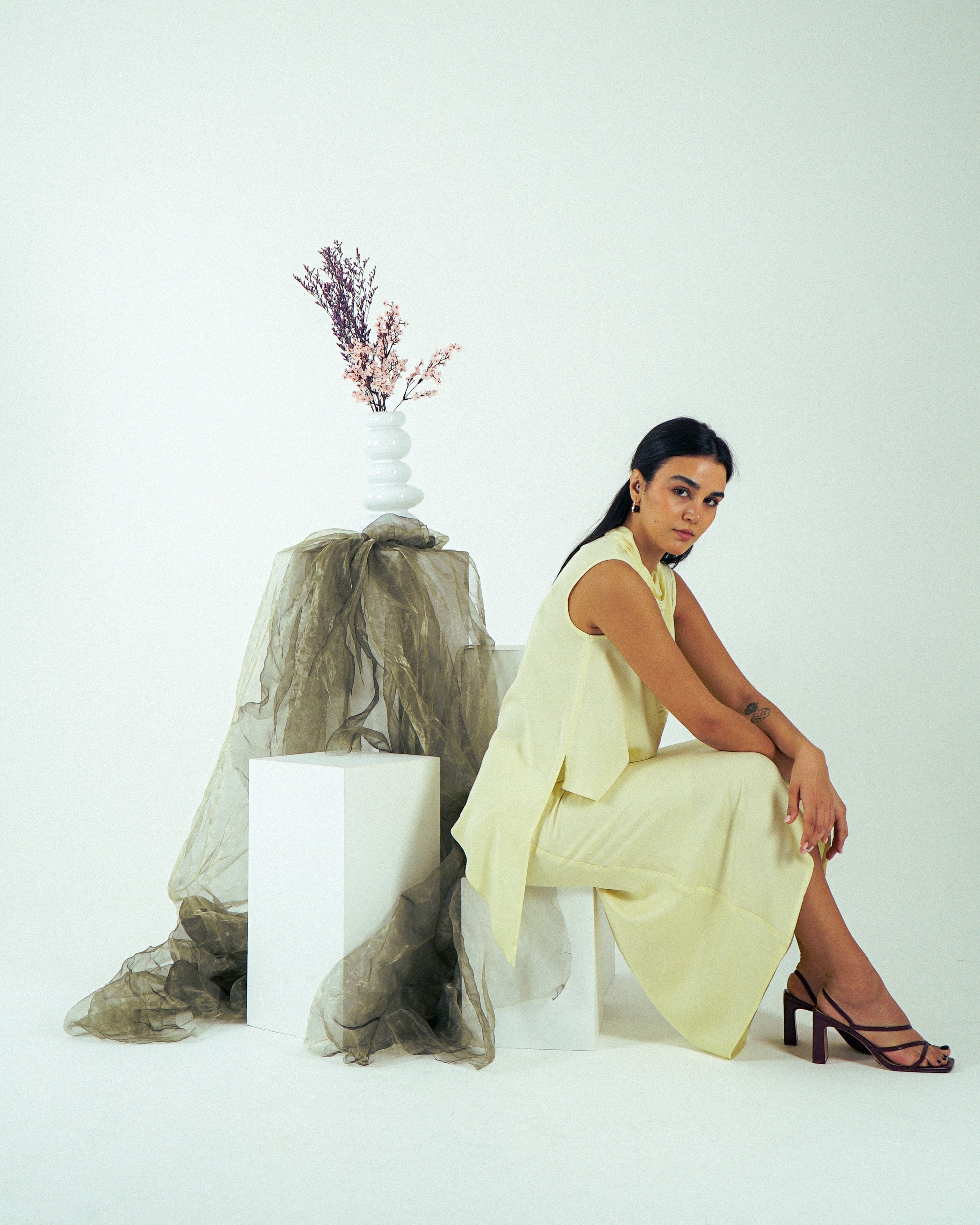 Shanbar Asymmetric Top – Draped Summer Rayon in Butter Yellow