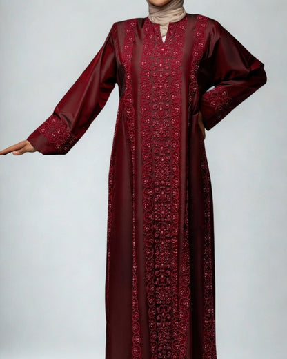 Luxurious Burgundy Ruslik Hand-Embroidered Dress