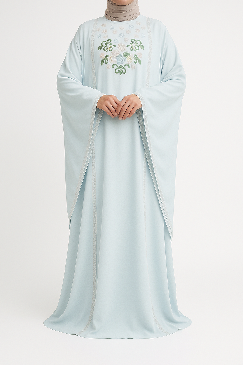 Hand-Embroidered Blue Chiffon Dress