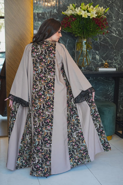 Taupe Embroidered Open Abaya