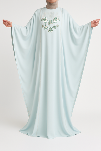 Hand-Embroidered Blue Chiffon Dress