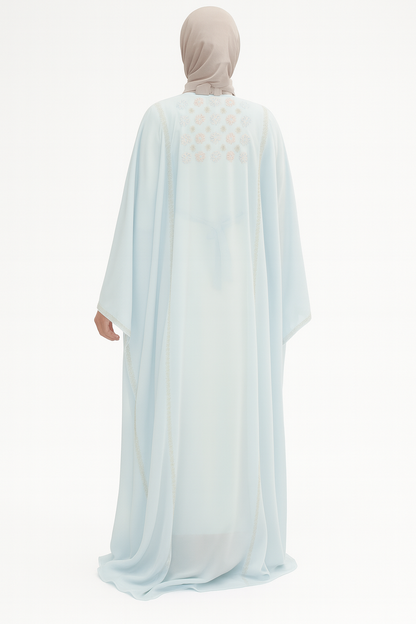 Hand-Embroidered Blue Chiffon Dress