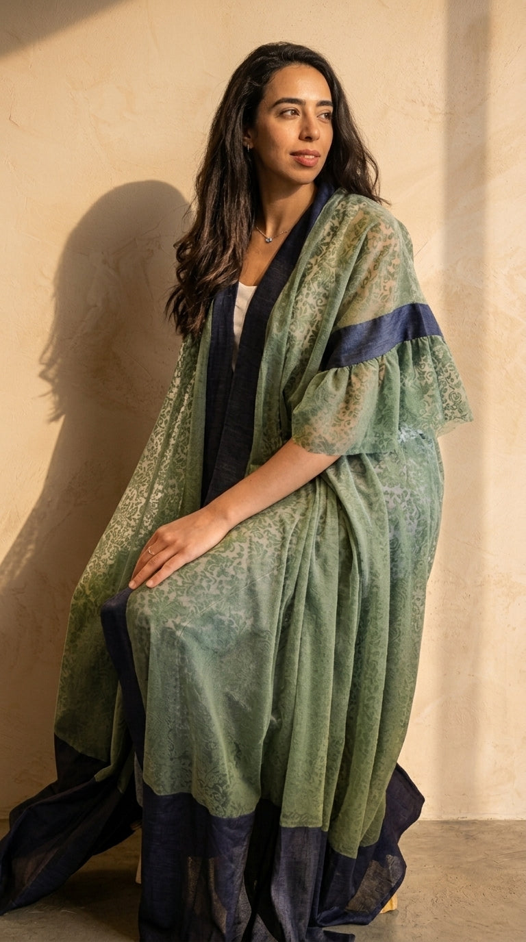 The Pistachio Embroidered Tulle Abaya