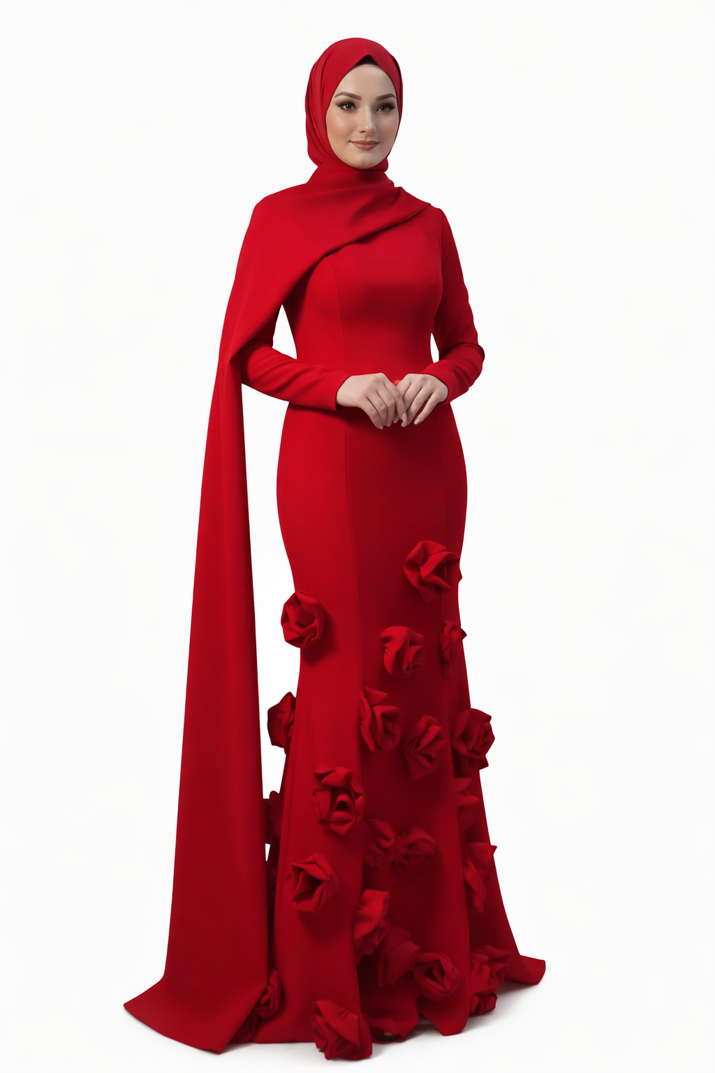 Elegant Evening Dress with 3D Floral Details