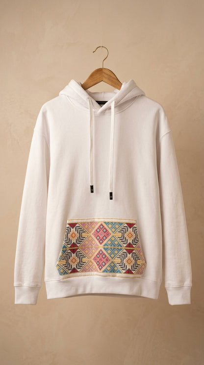 Tatreez Panel White Hoodie