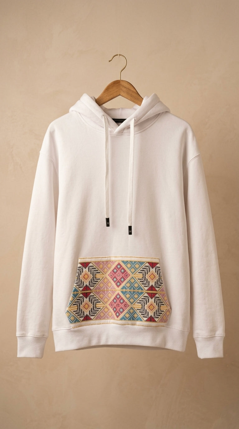 Tatreez Panel White Hoodie