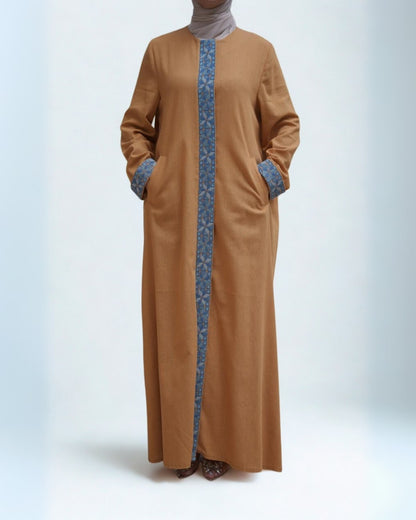 Natural Linen Hand-Embroidered Abaya