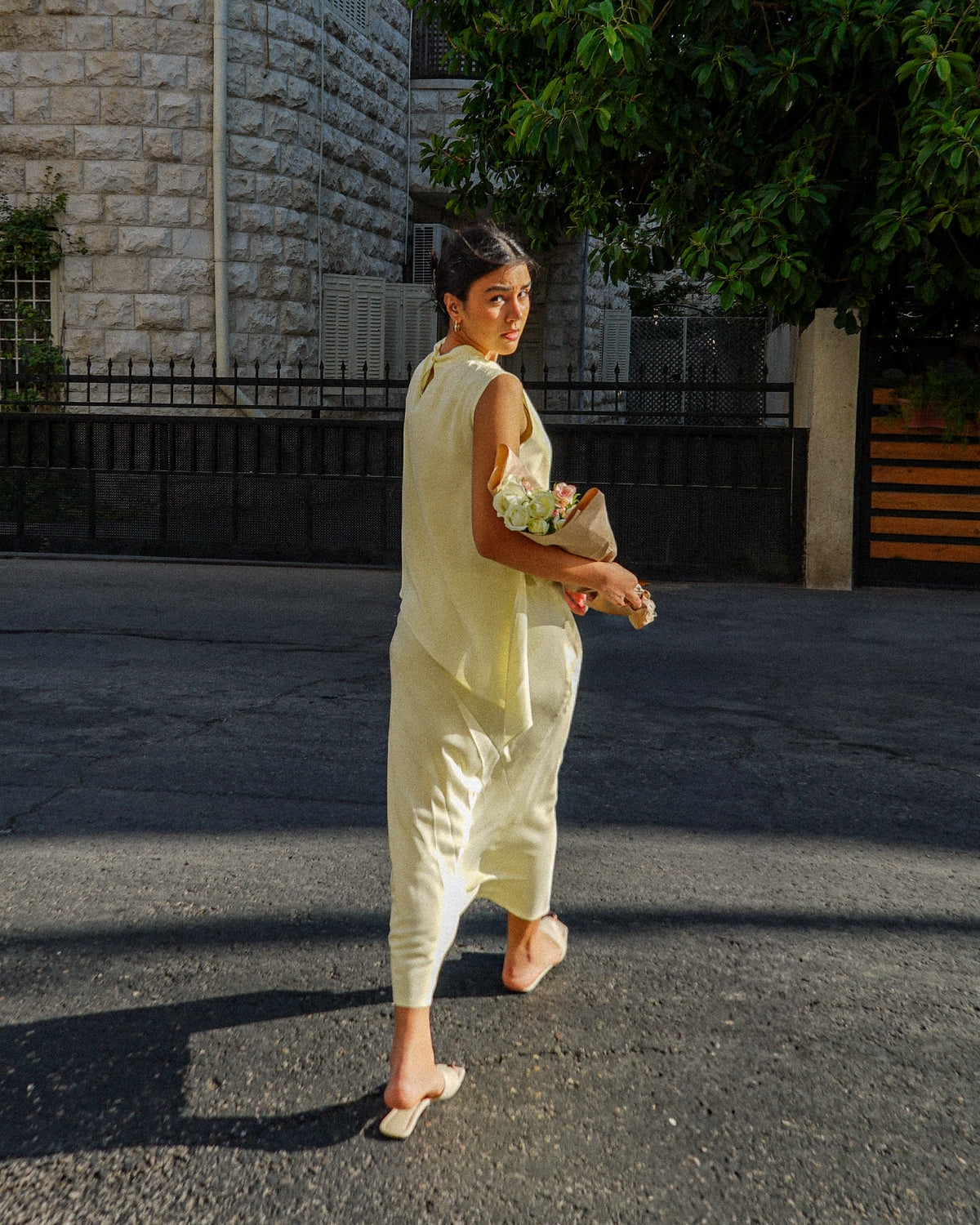 Shanbar Asymmetric Top – Draped Summer Rayon in Butter Yellow