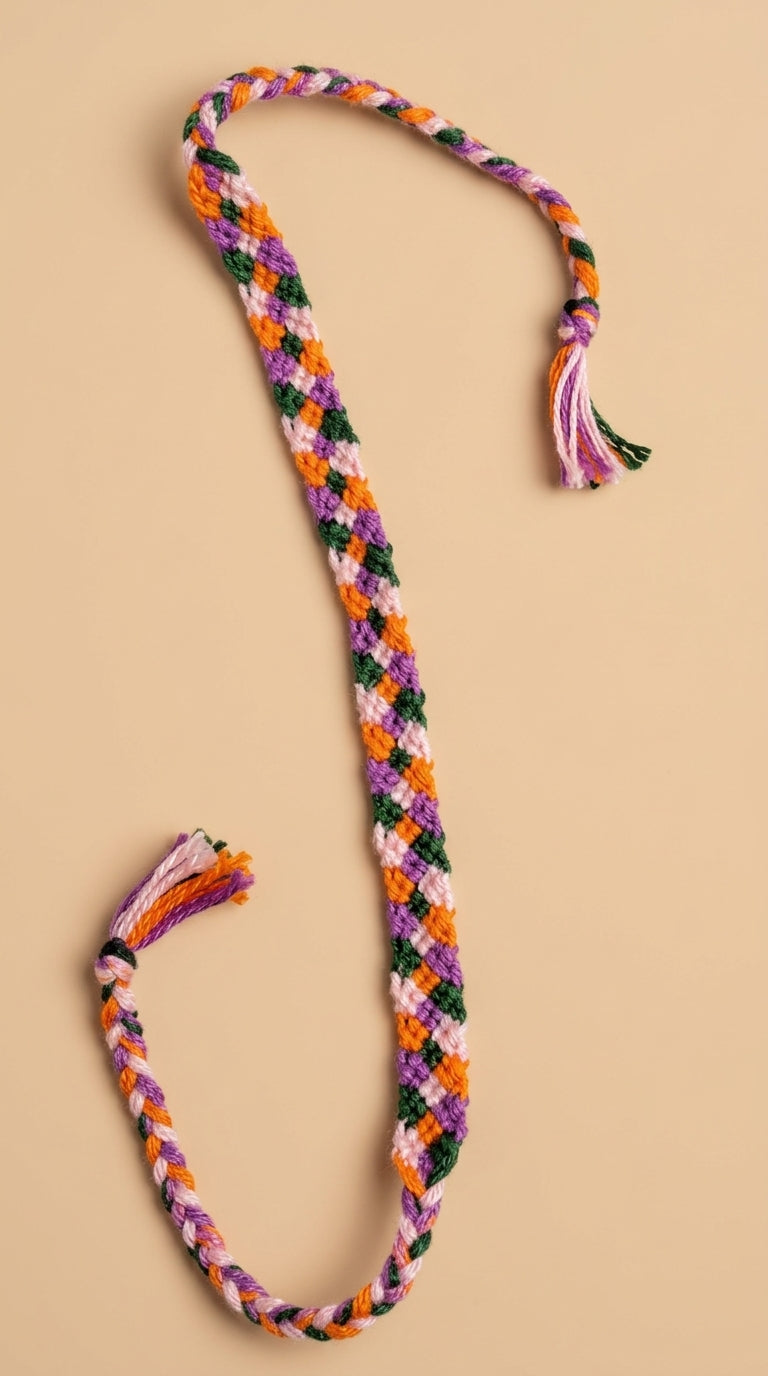 Colorful braided cord on a beige background