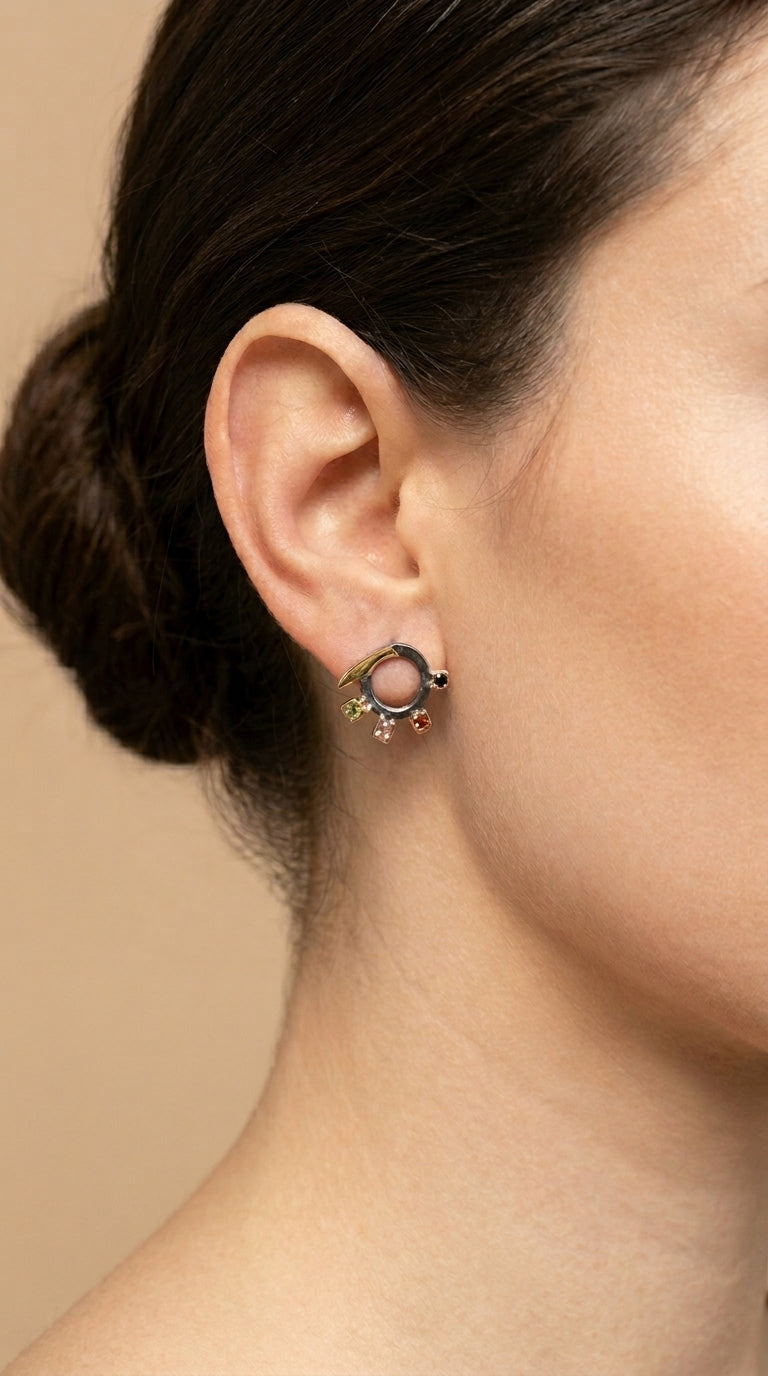 Celestial Orbit Multi-Gemstone Stud Earring