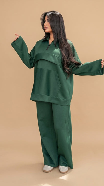 Quarter-Zip Two-Piece Knit Sweat Set