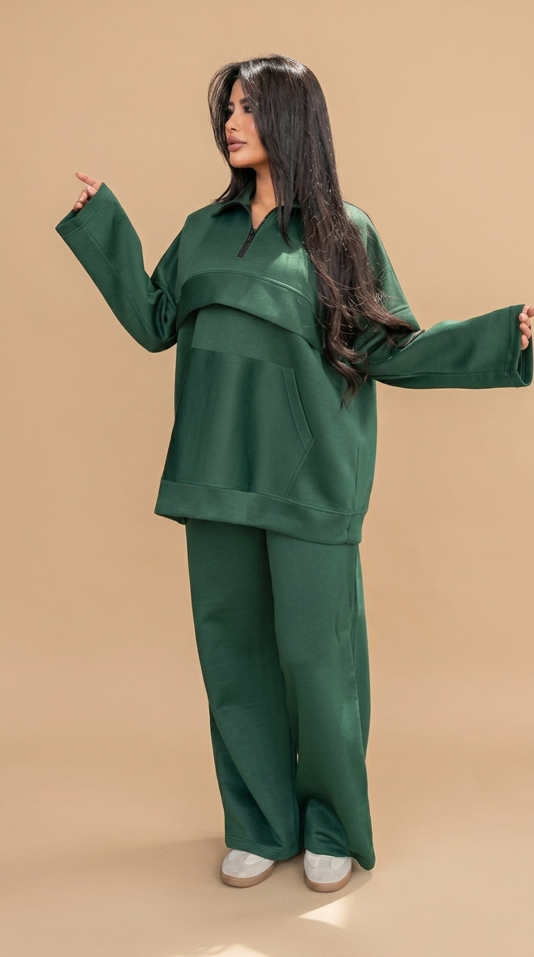 Quarter-Zip Two-Piece Knit Sweat Set