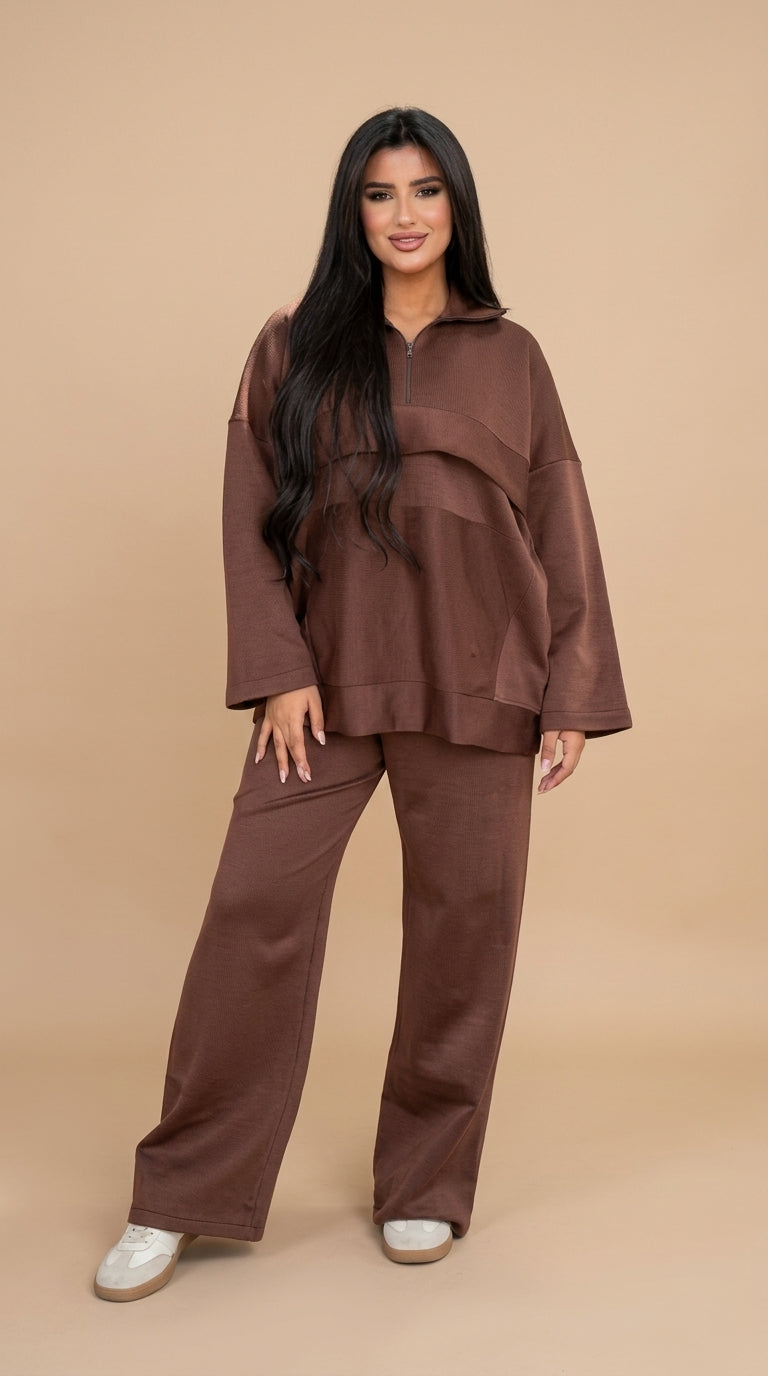 Quarter-Zip Two-Piece Knit Sweat Set