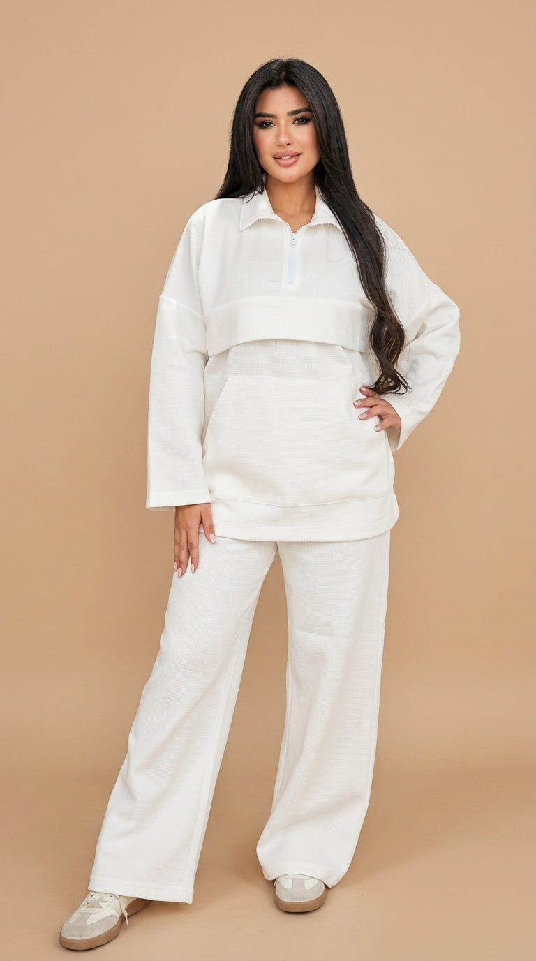 Quarter-Zip Two-Piece Knit Sweat Set
