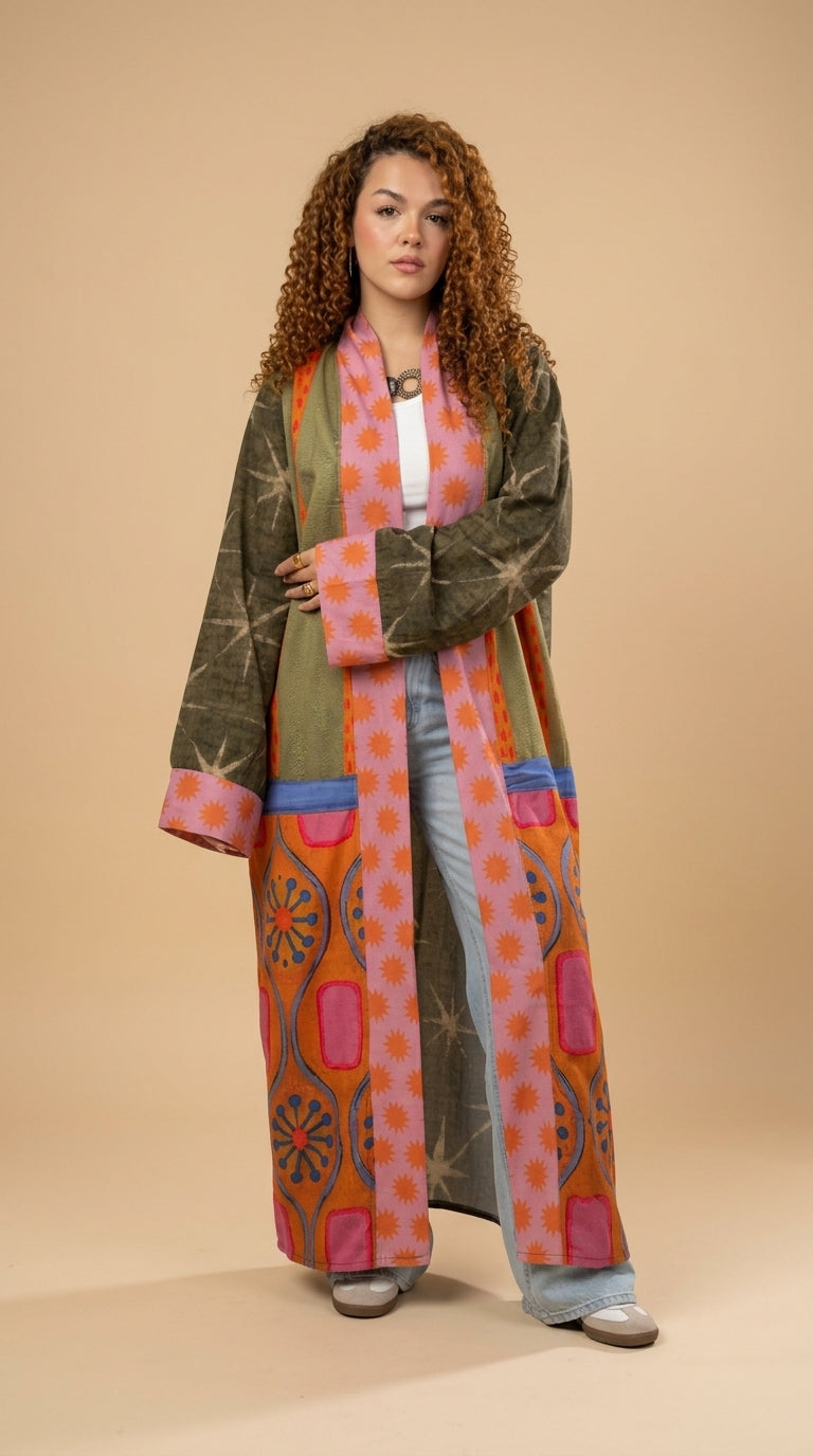 Long Boho Kimono -  olive green