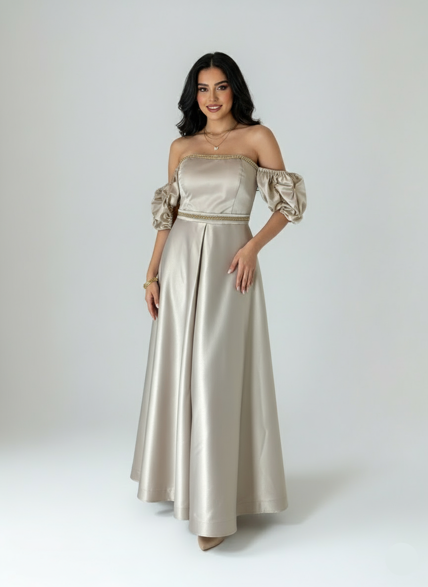 Formal Off-Shoulder Satin Dress