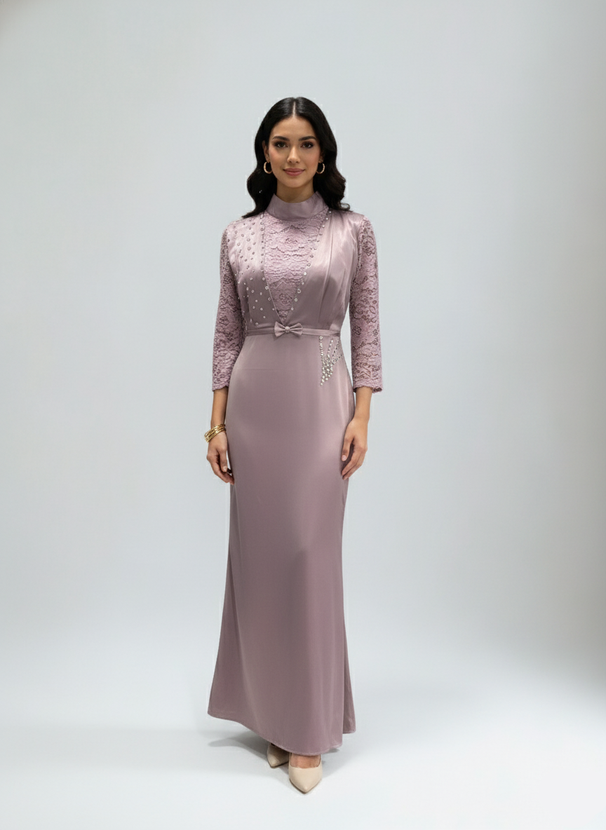 Dusty Rose Lace & Satin Column Dress