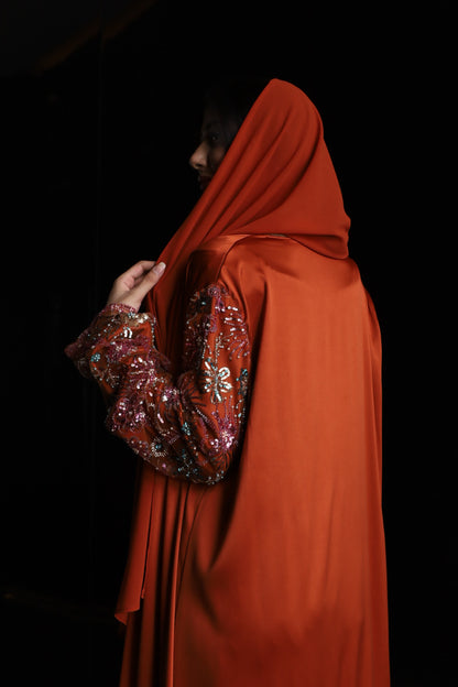 Luxurious Beaded rust orange Abaya