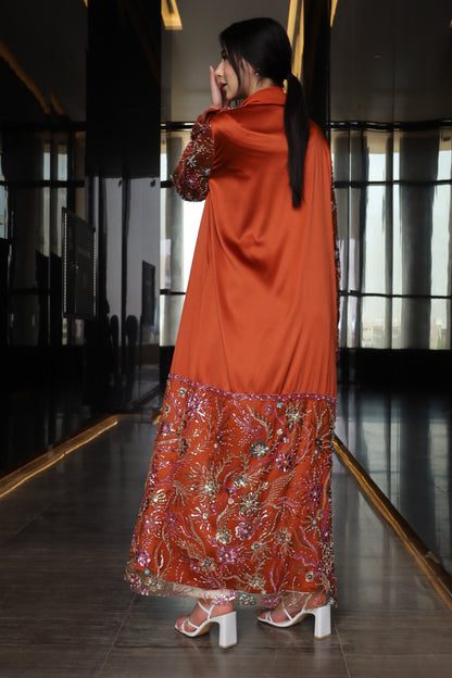 Luxurious Beaded rust orange Abaya