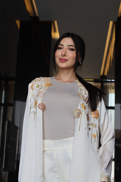 Off-White Floral Embellished Abaya
