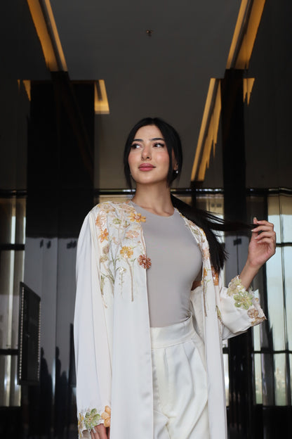 Off-White Floral Embellished Abaya
