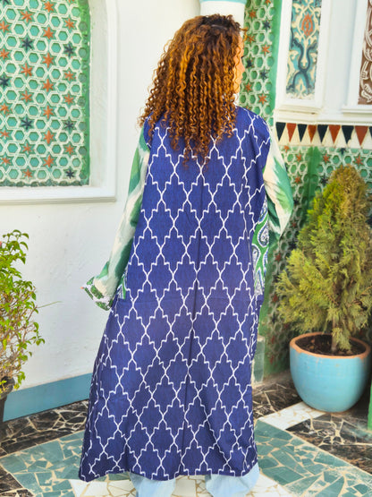 Long Boho Kimono - Green & Blue