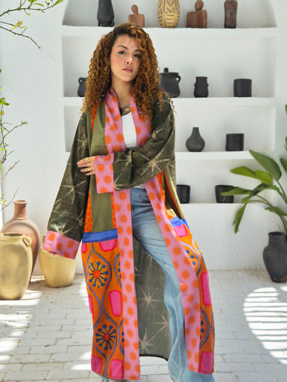Long Boho Kimono -  olive green