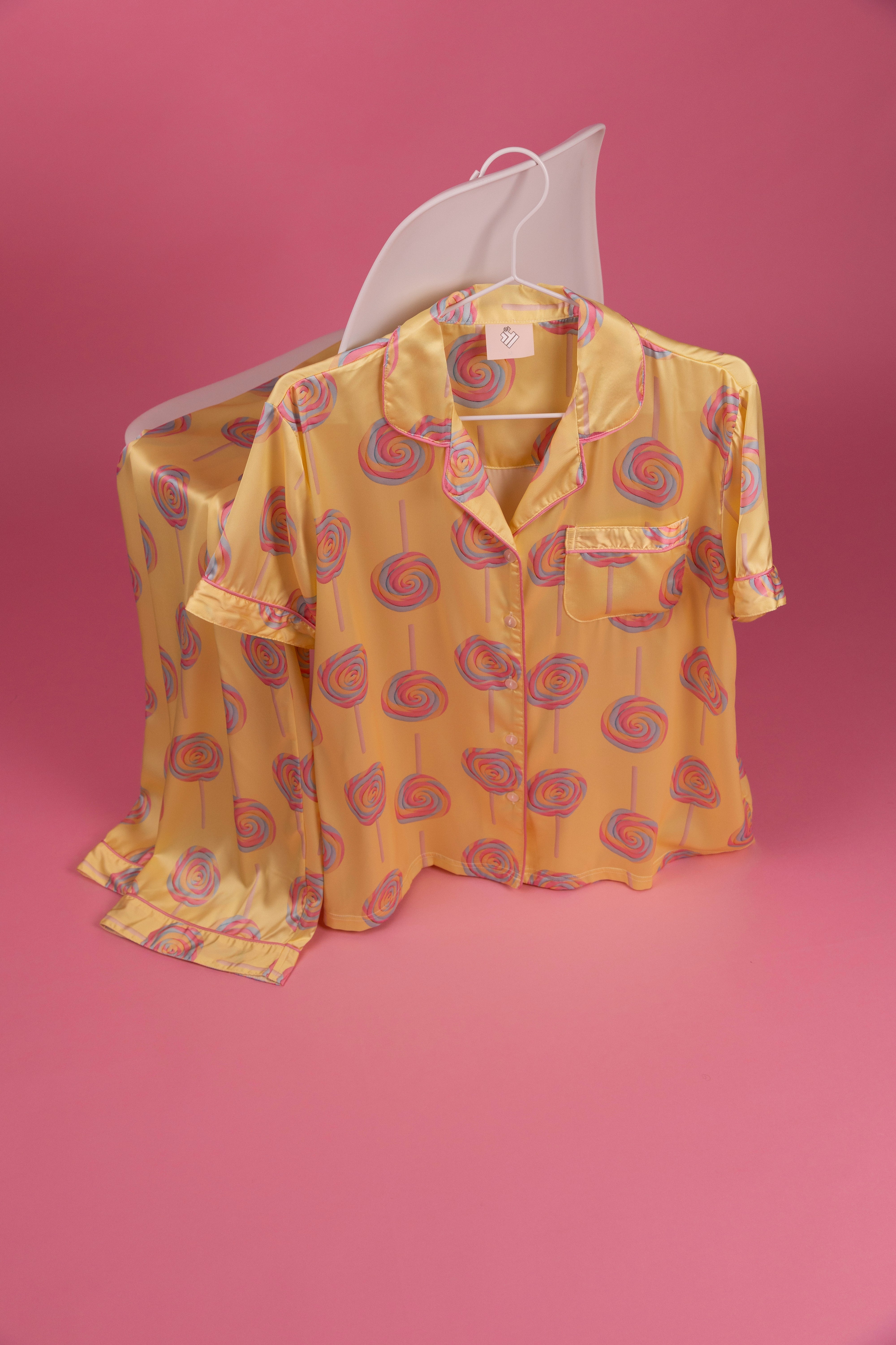 Satin Short Sleeve Pajama Set Yellow