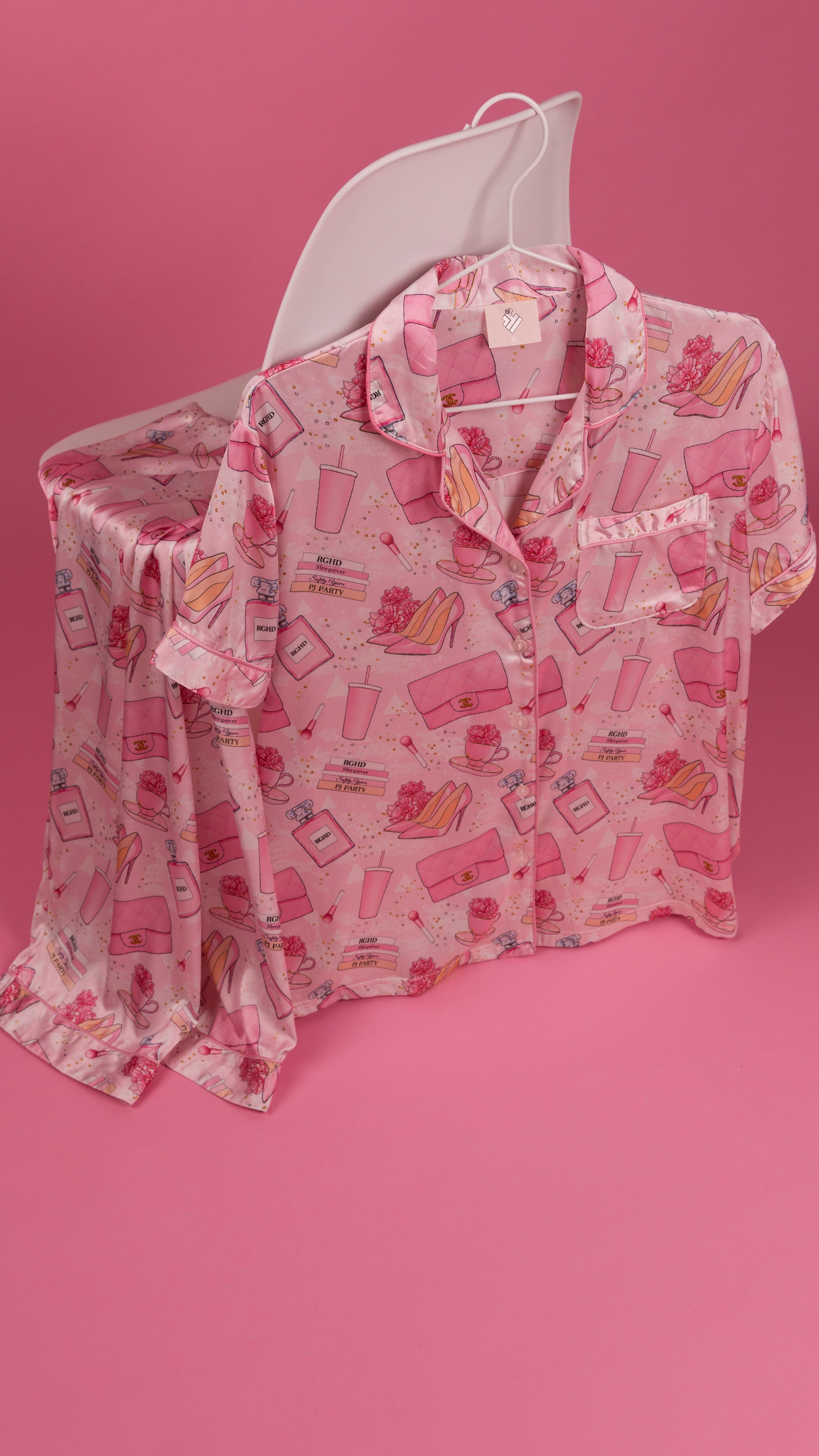 Satin Short Sleeve Pajama Set pink
