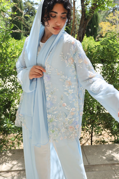 Baby Blue Embroidered Abaya