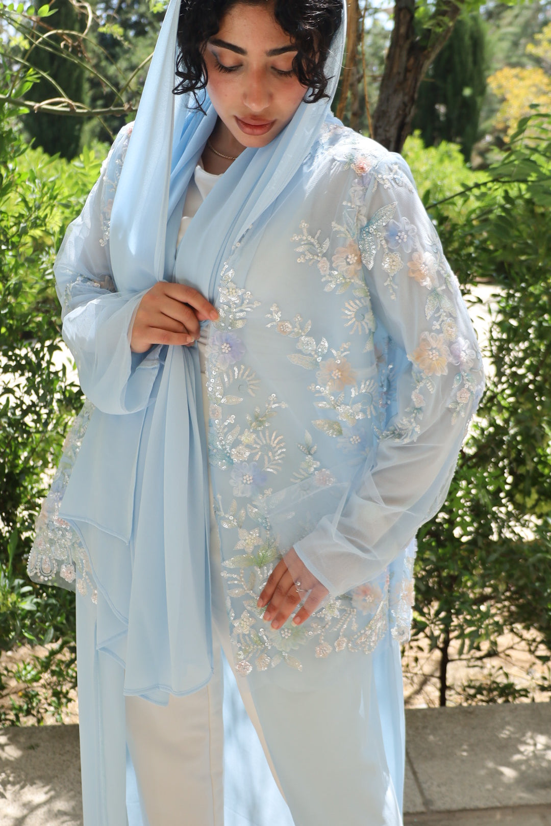 Baby Blue Embroidered Abaya