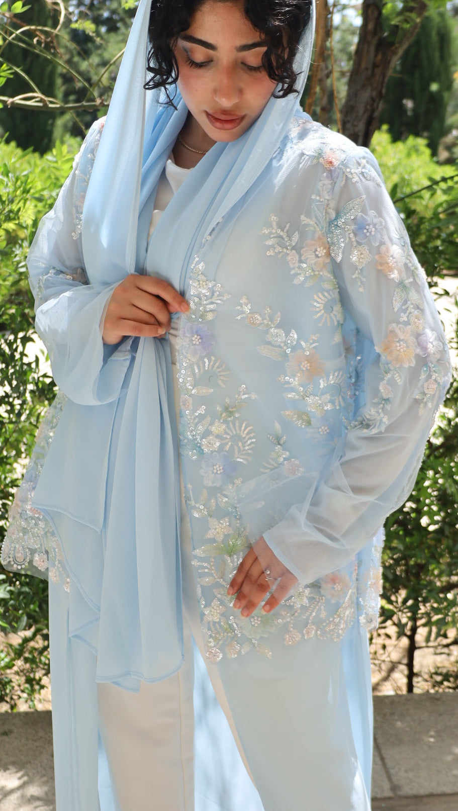 Baby Blue Embroidered Abaya
