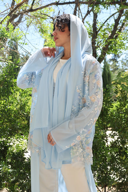 Baby Blue Embroidered Abaya