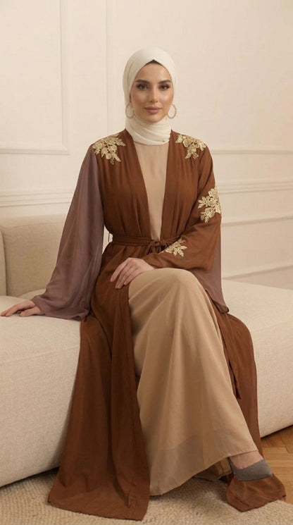 Embroidered Open Front Abaya