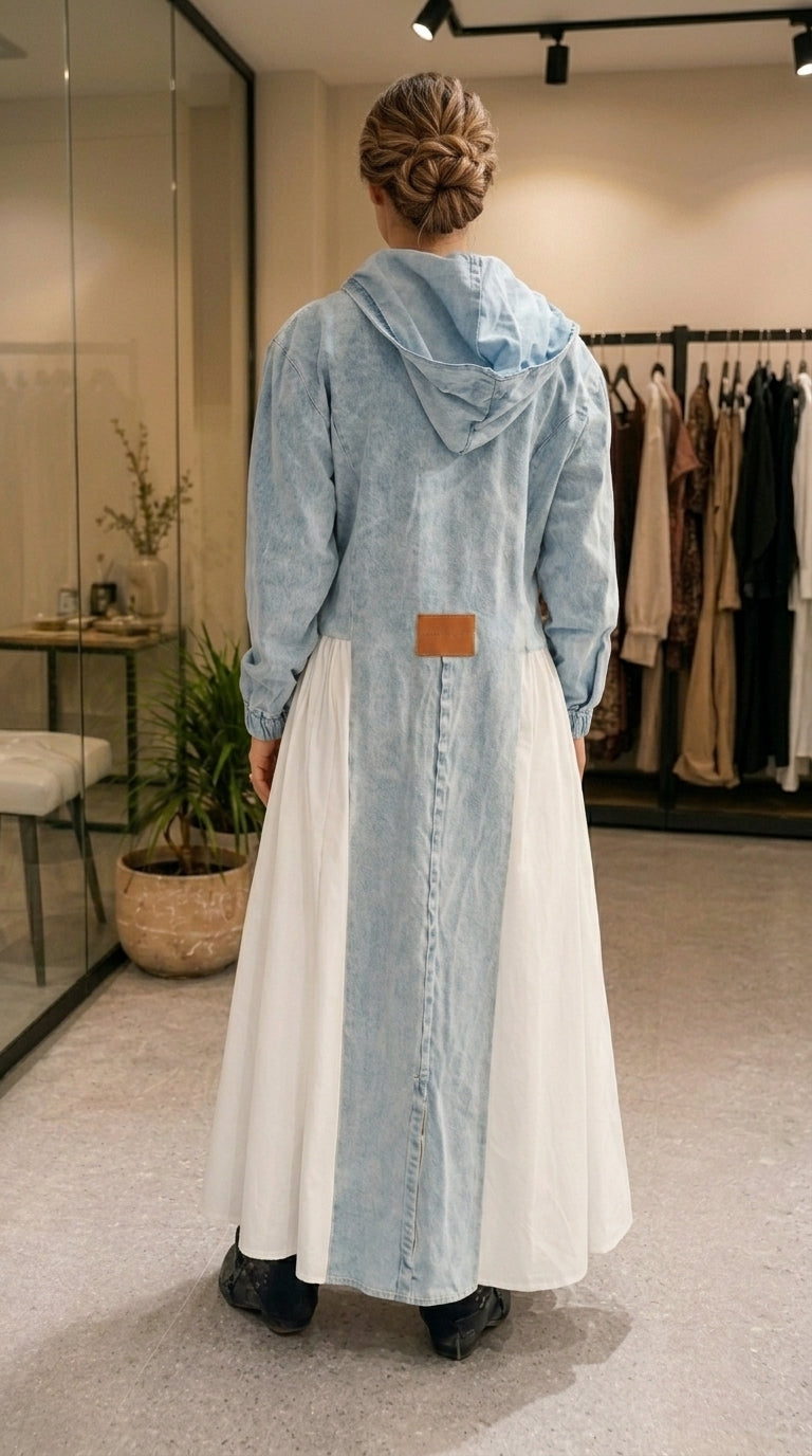 Half-Denim Modest Cardigan & Shirt Hybrid