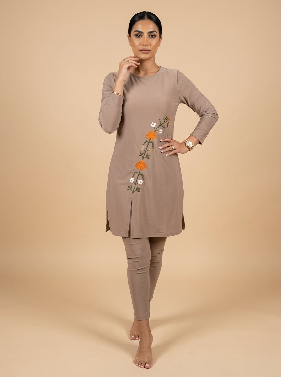 Embroidered Modest Burkini Set - 2 Pieces